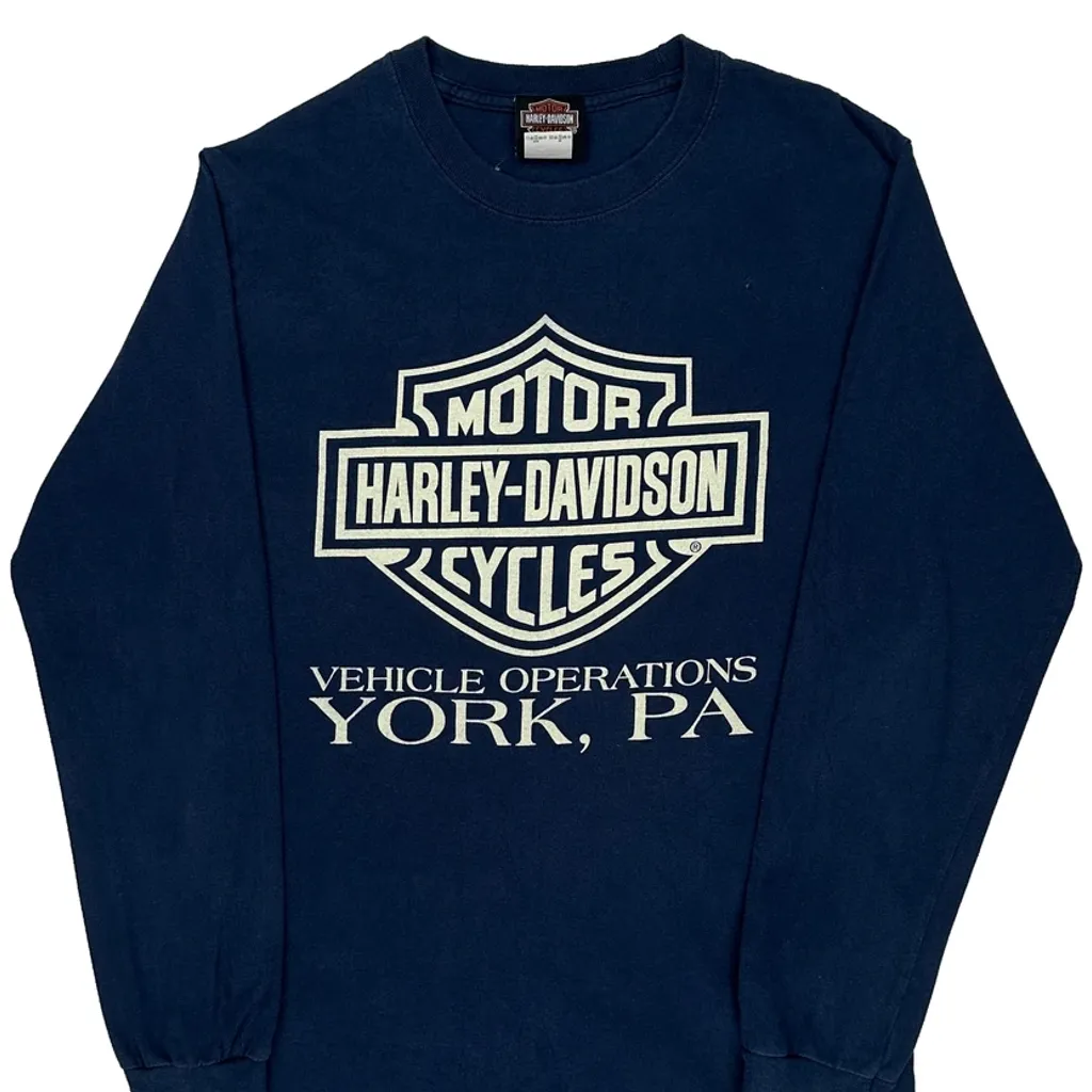 Harley Davidson Long Sleeve T-Shirt - Small Blue Cotton - Image 4