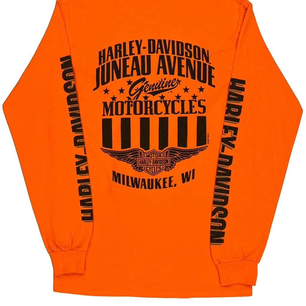 Harley Davidson Long Sleeve T-Shirt - XS Orange Cotton - Image 6