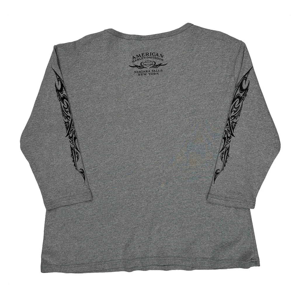 Harley Davidson Graphic Long Sleeve T-Shirt - Large Gray Cotton - Image 2