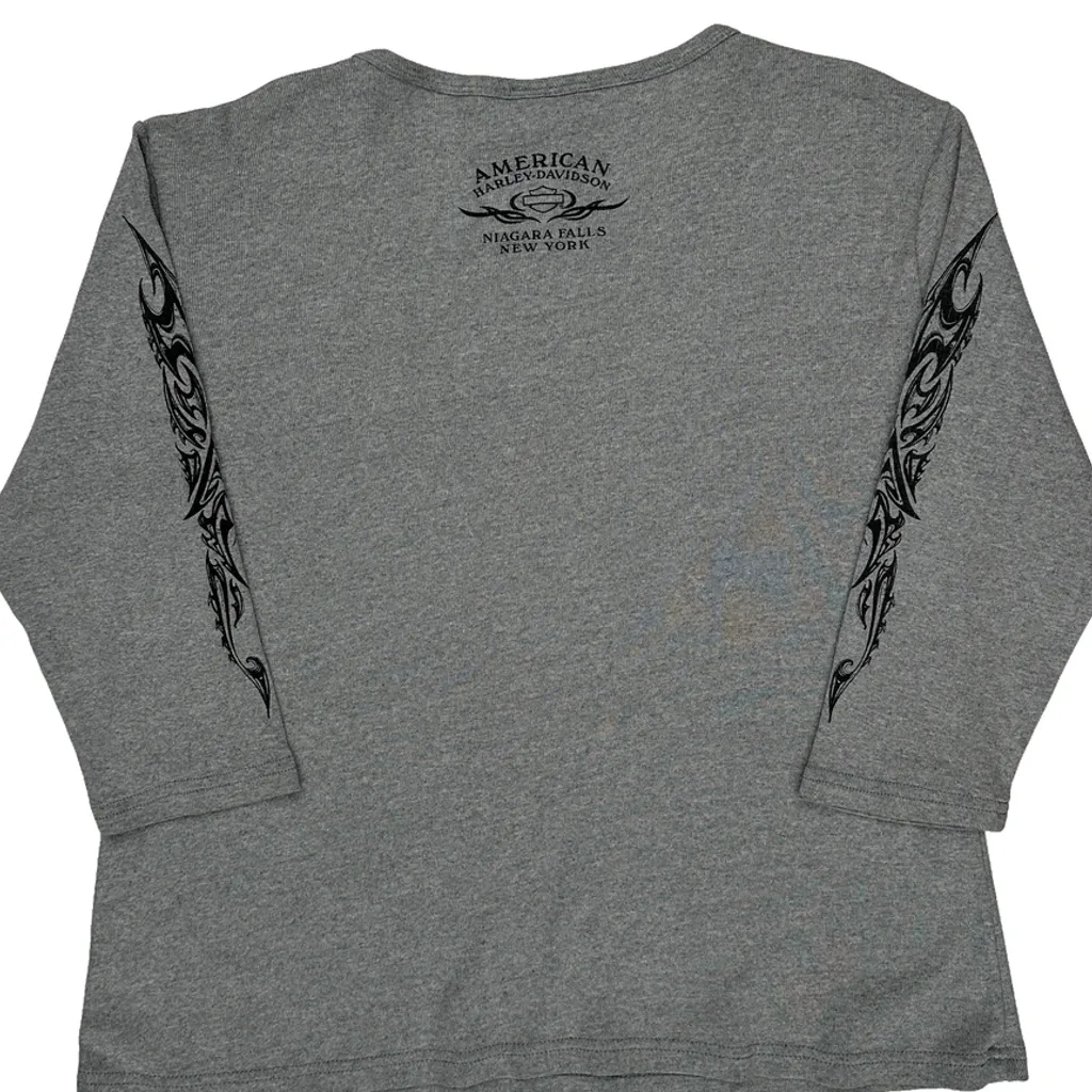 Harley Davidson Graphic Long Sleeve T-Shirt - Large Gray Cotton - Image 7