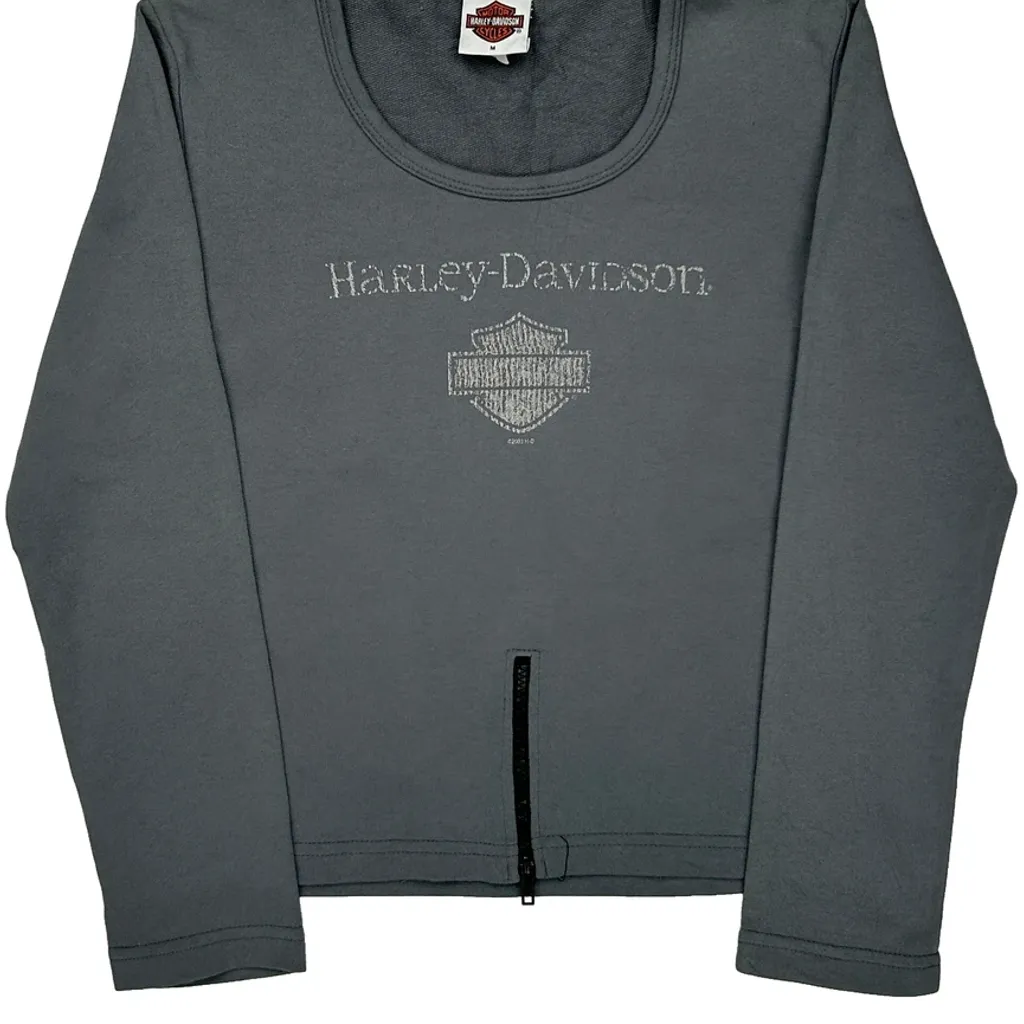 Harley Davidson Graphic Long Sleeve T-Shirt - Medium Grey Cotton - Image 4