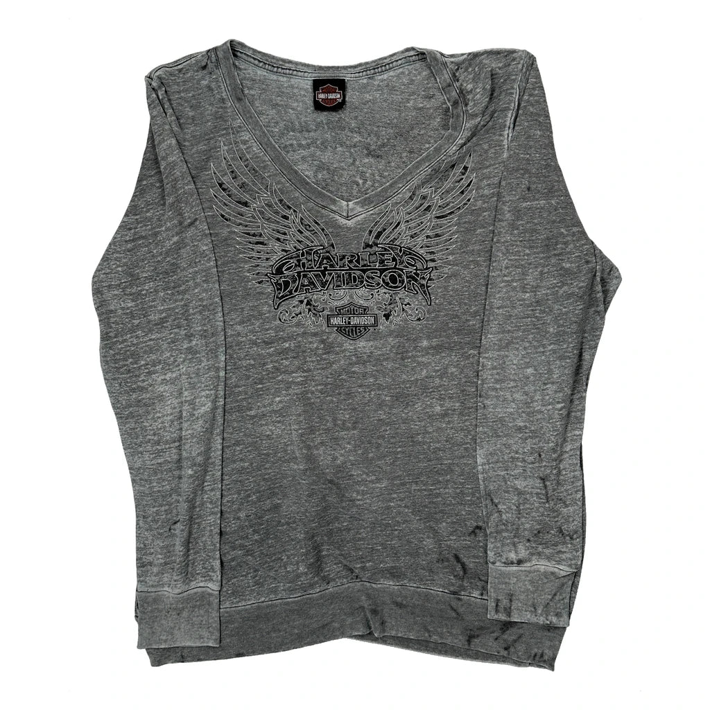 Harley Davidson Long Sleeve T-Shirt - XL Grey Cotton
