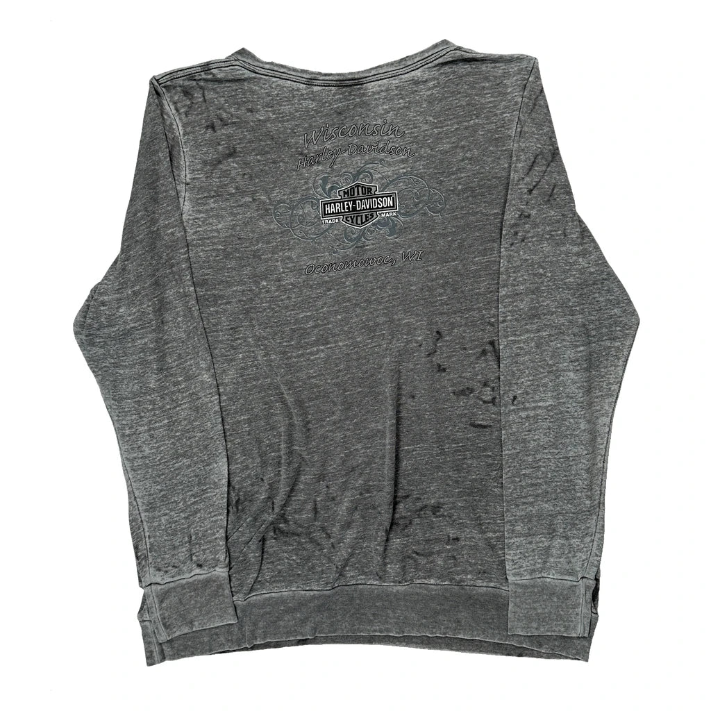 Harley Davidson Long Sleeve T-Shirt - XL Grey Cotton - Image 2