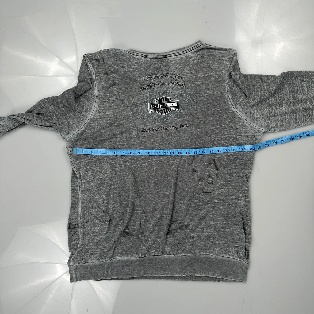 Harley Davidson Long Sleeve T-Shirt - XL Grey Cotton - Image 3