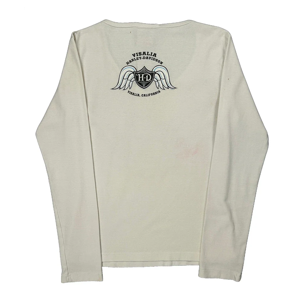 Harley Davidson Graphic Long Sleeve T-Shirt - Large White Cotton - Image 2