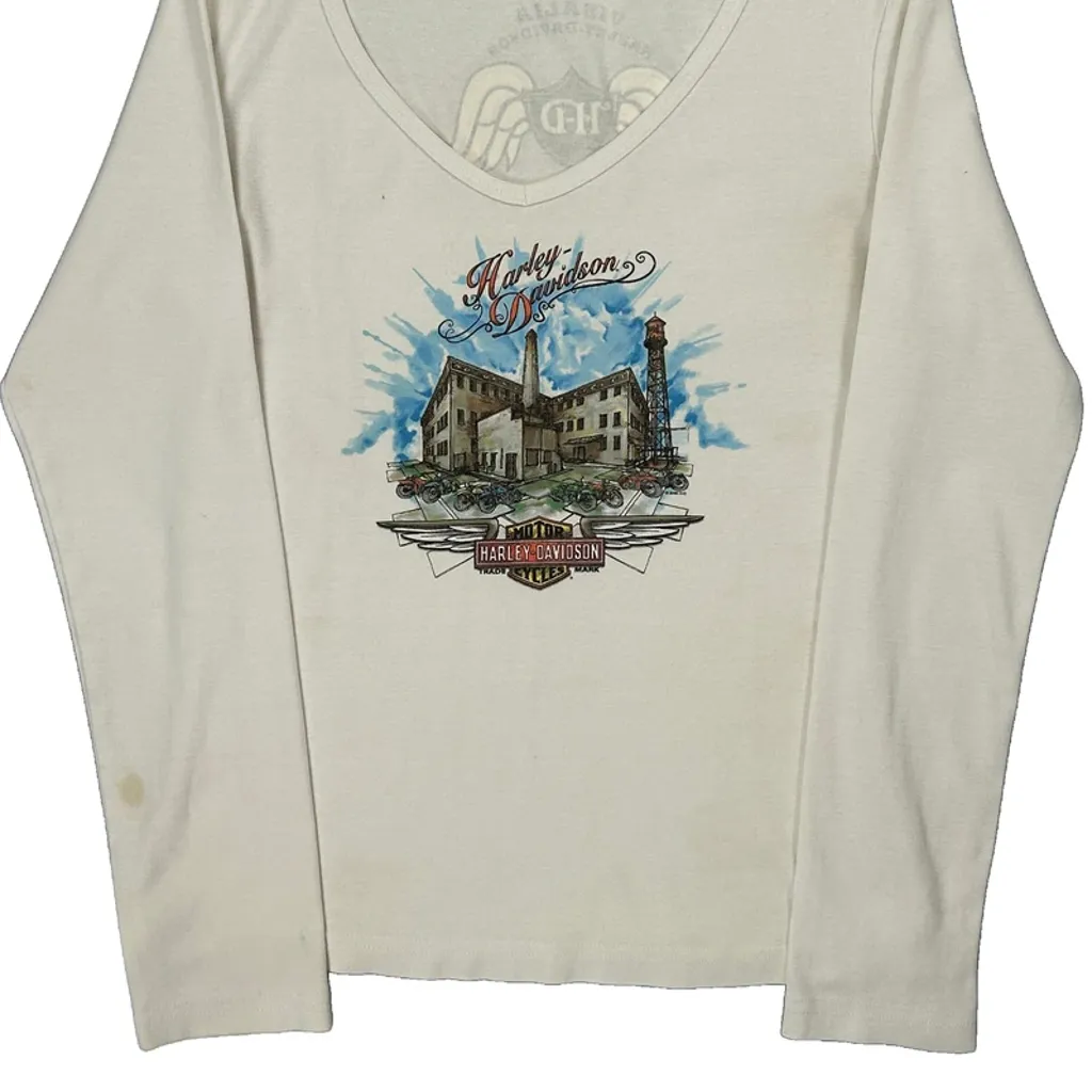 Harley Davidson Graphic Long Sleeve T-Shirt - Large White Cotton - Image 5