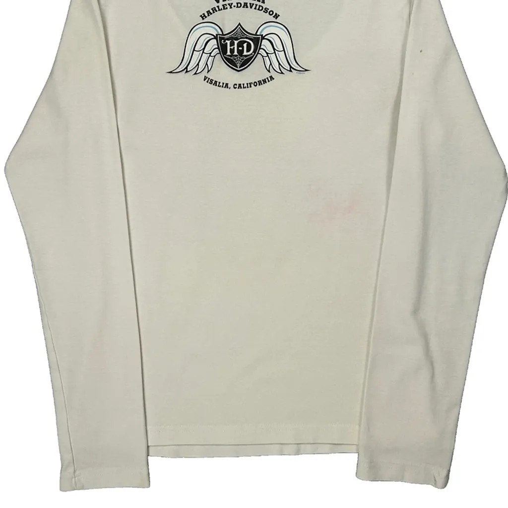 Harley Davidson Graphic Long Sleeve T-Shirt - Large White Cotton - Image 6