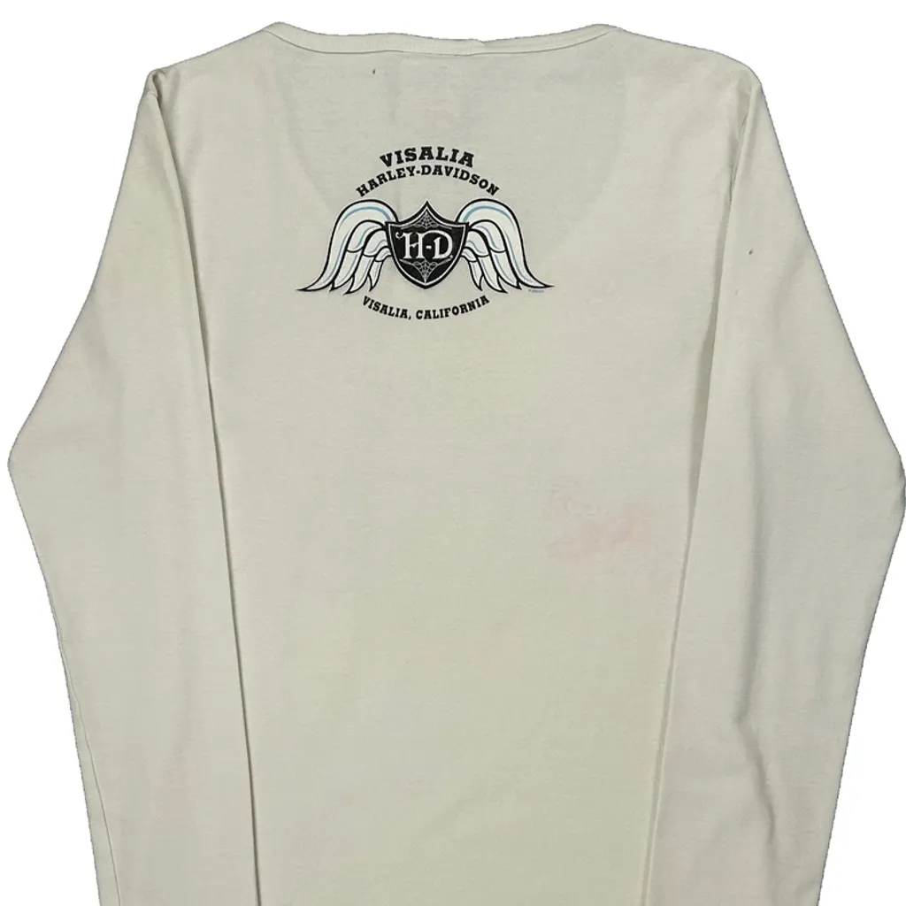 Harley Davidson Graphic Long Sleeve T-Shirt - Large White Cotton - Image 7