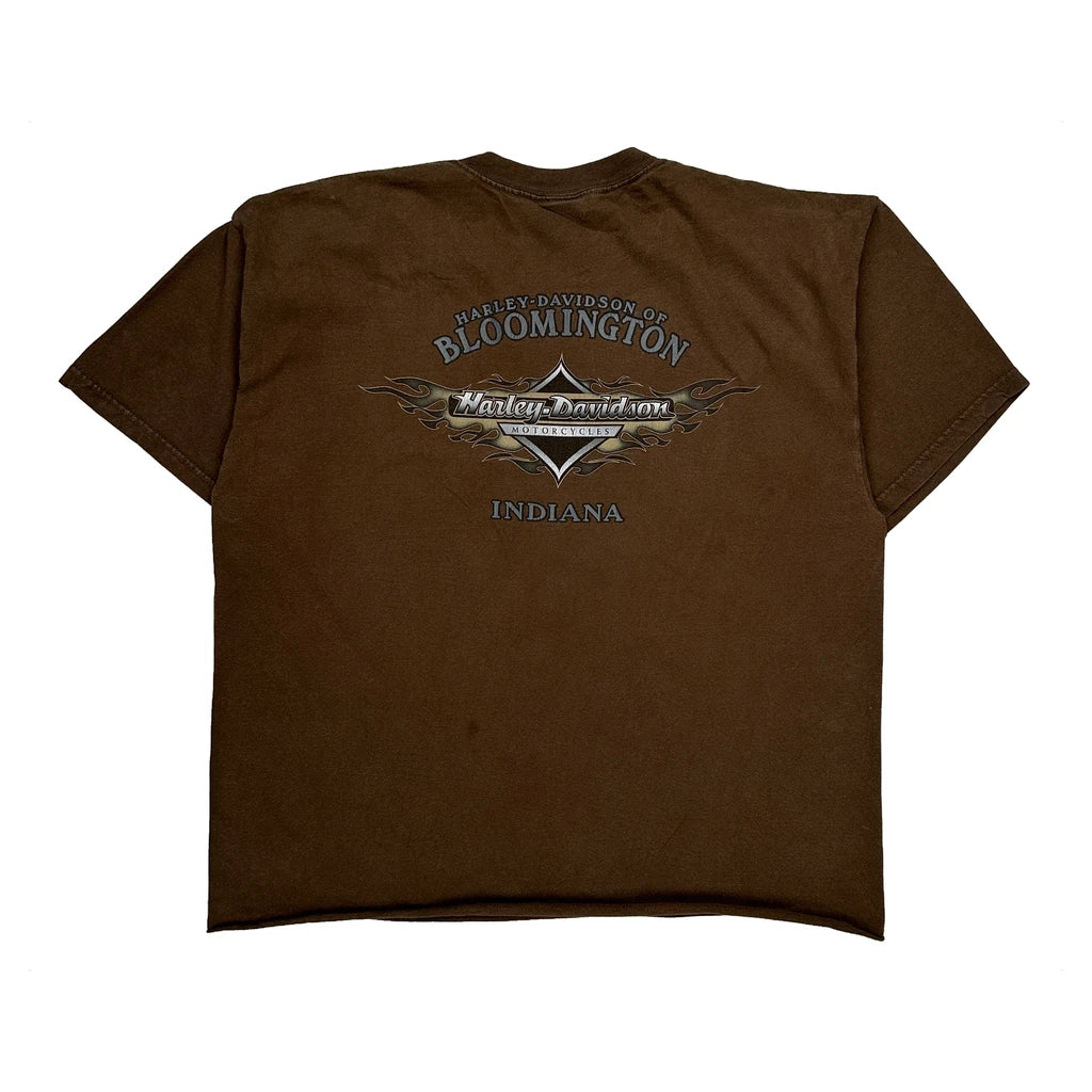 Harley-Davidson Of Bloomington Indiana Harley Davidson Graphic T-Shirt - XL Brown Cotton - Image 2