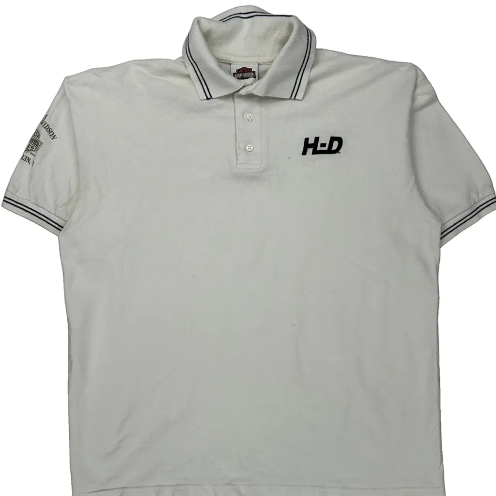 Harley Davidson Polo Shirt - Large White Cotton - Image 4