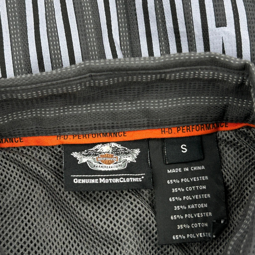 Harley Davidson Striped Short Sleeve Shirt - Small Black Polyester - Image 3