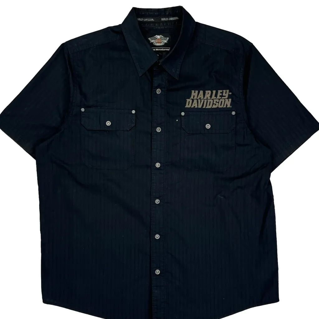 Harley Davidson Short Sleeve Shirt - XL Black Cotton Blend - Image 5