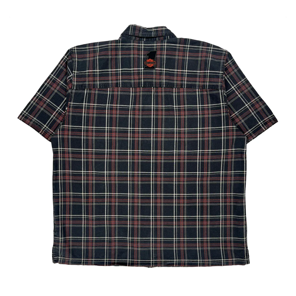 Harley Davidson Checked Short Sleeve Shirt - XL Black Cotton - Image 2