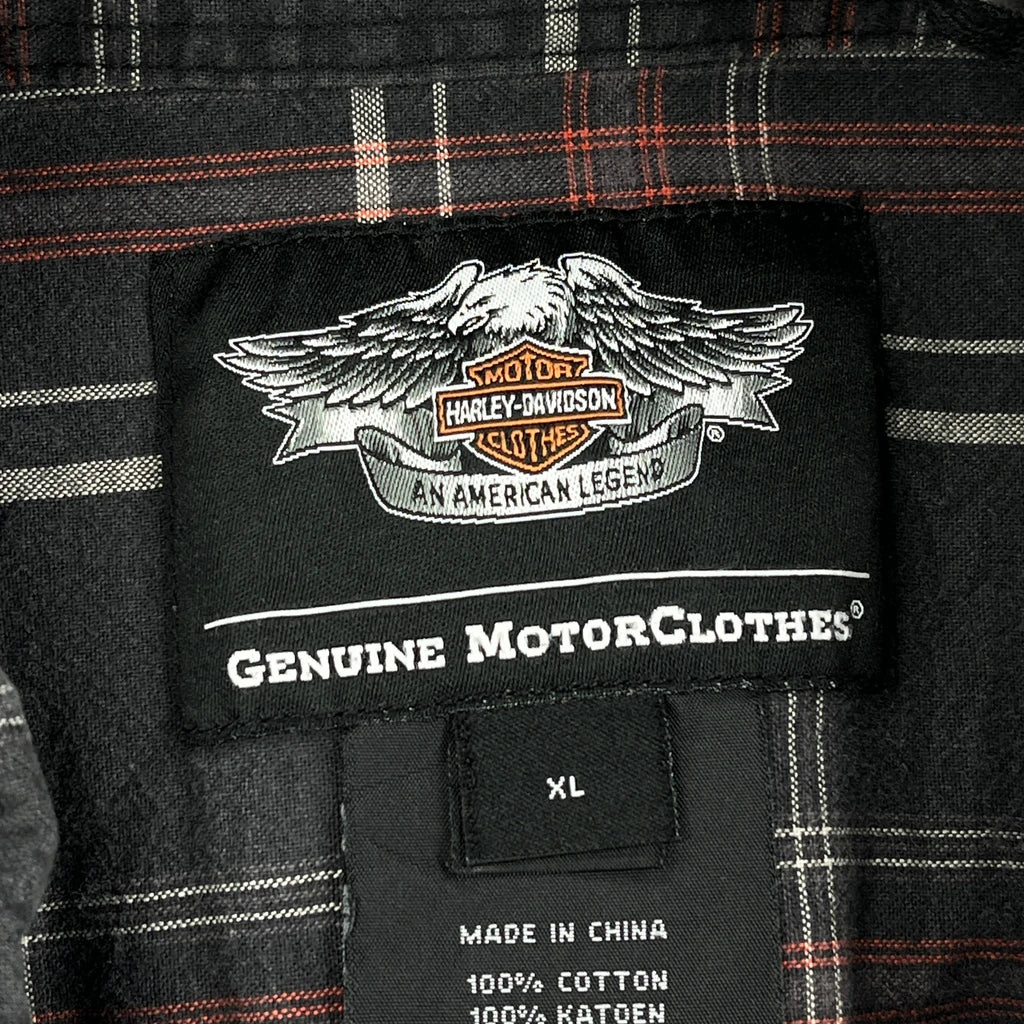 Harley Davidson Checked Short Sleeve Shirt - XL Black Cotton - Image 3