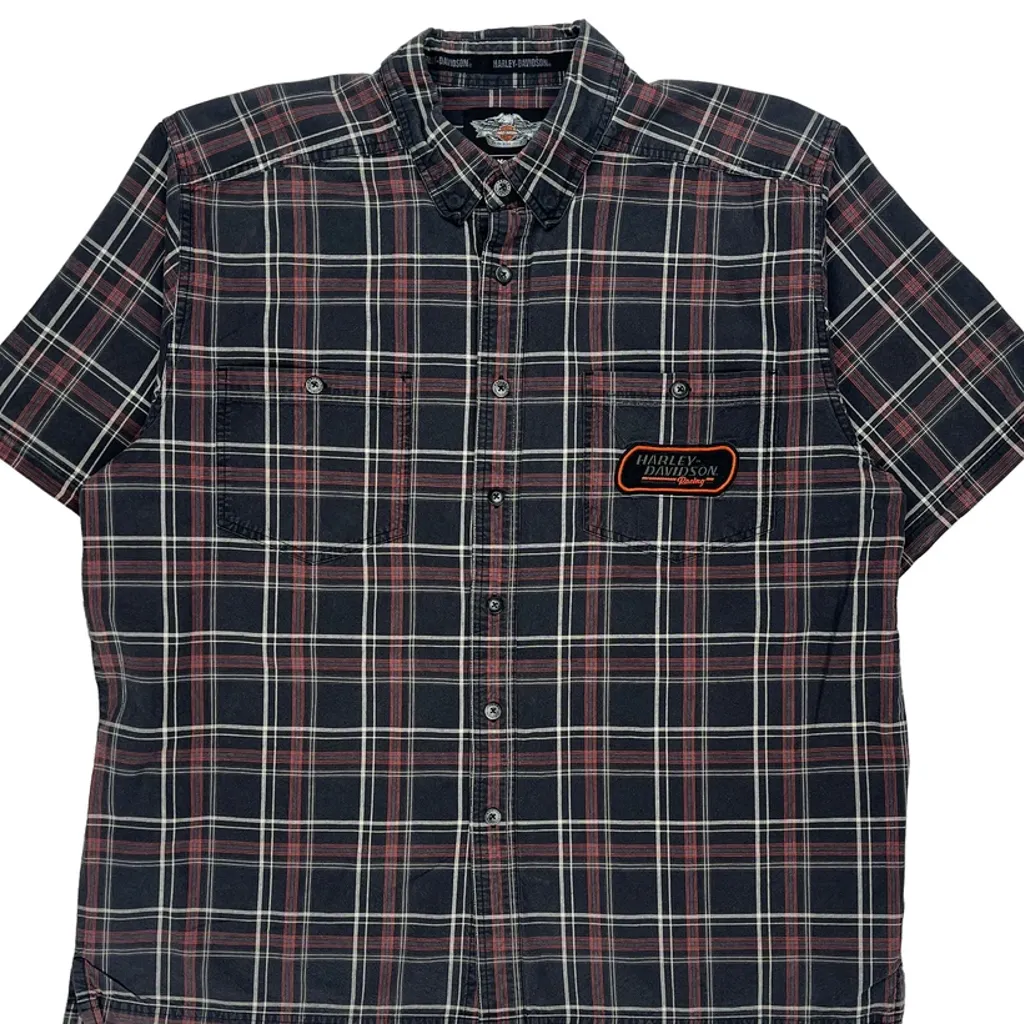 Harley Davidson Checked Short Sleeve Shirt - XL Black Cotton - Image 5