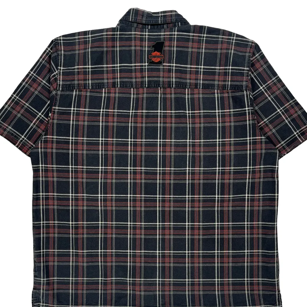 Harley Davidson Checked Short Sleeve Shirt - XL Black Cotton - Image 6