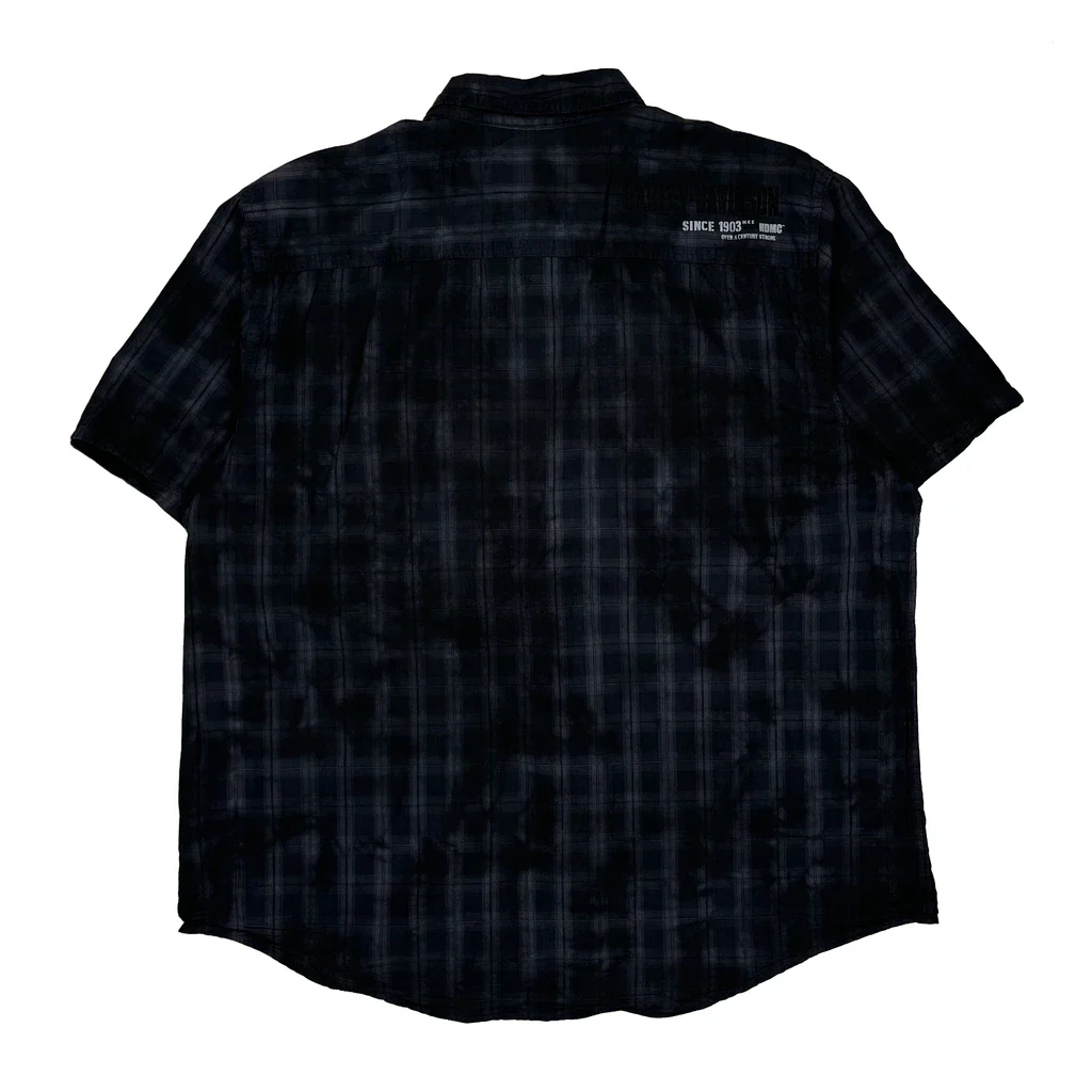 Harley Davidson Checked Short Sleeve Shirt - 2XL Blue Cotton - Image 2
