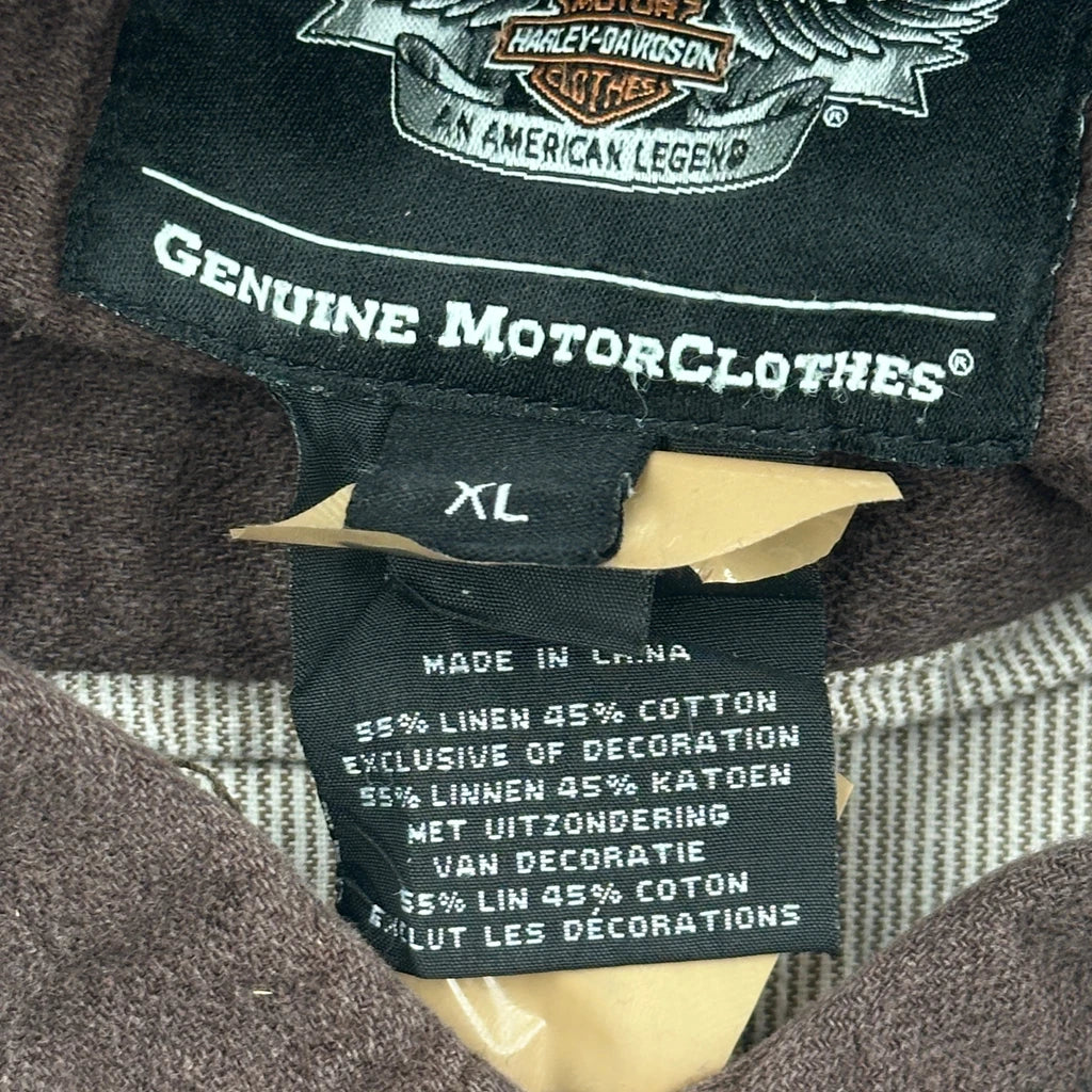 Harley Davidson Striped Short Sleeve Shirt - XL Gray Linen Blend - Image 3