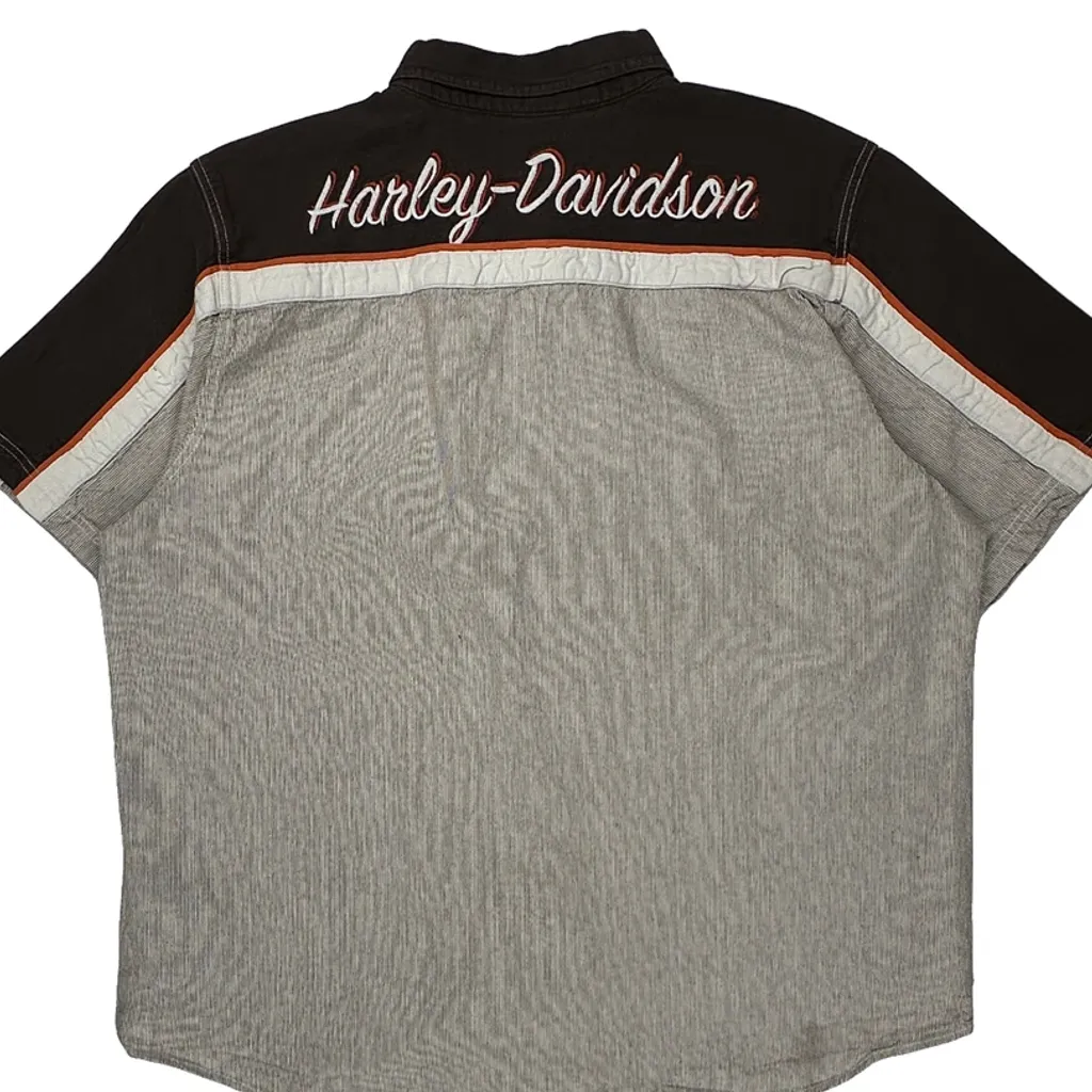 Harley Davidson Striped Short Sleeve Shirt - XL Gray Linen Blend - Image 6