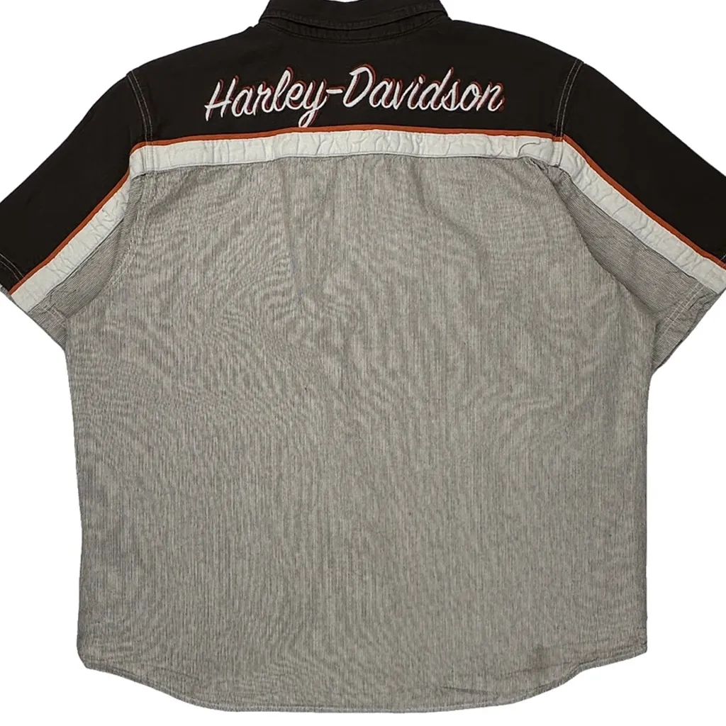 Harley Davidson Striped Short Sleeve Shirt - XL Gray Linen Blend - Image 7