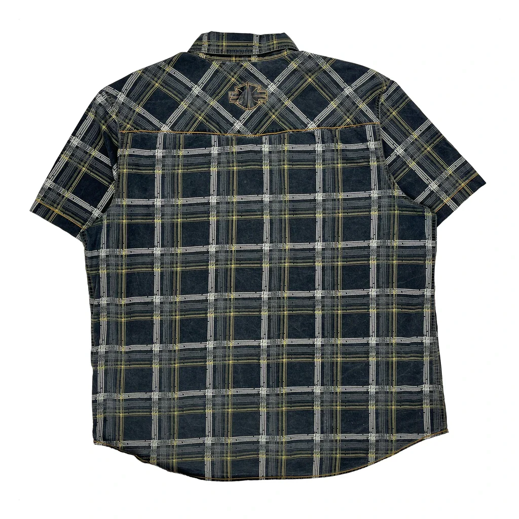 Harley Davidson Checked Short Sleeve Shirt - 2XL Grey Cotton - Image 2