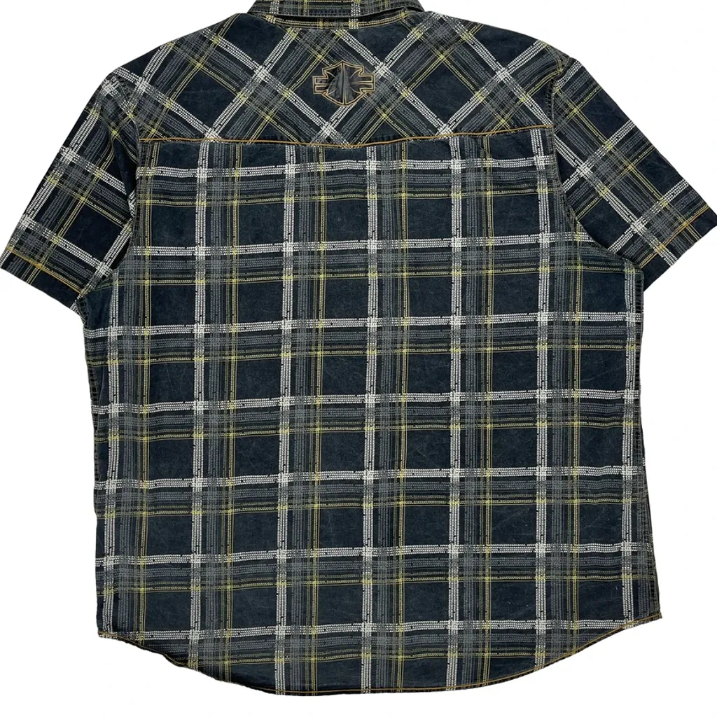 Harley Davidson Checked Short Sleeve Shirt - 2XL Grey Cotton - Image 7