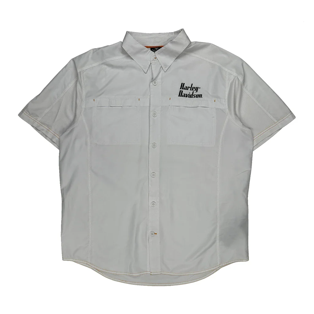 Harley Davidson Short Sleeve Shirt - XL White Polyester