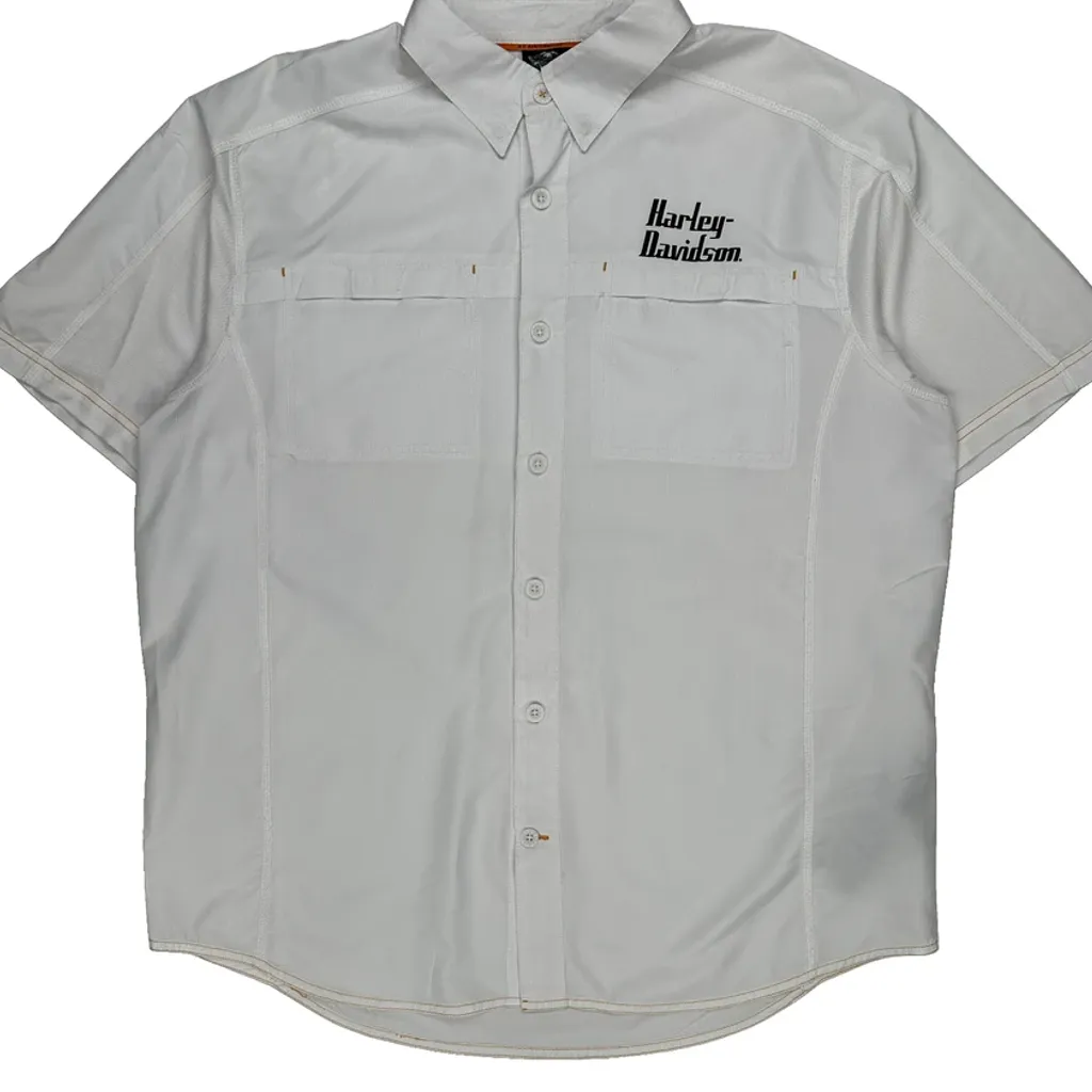 Harley Davidson Short Sleeve Shirt - XL White Polyester - Image 4