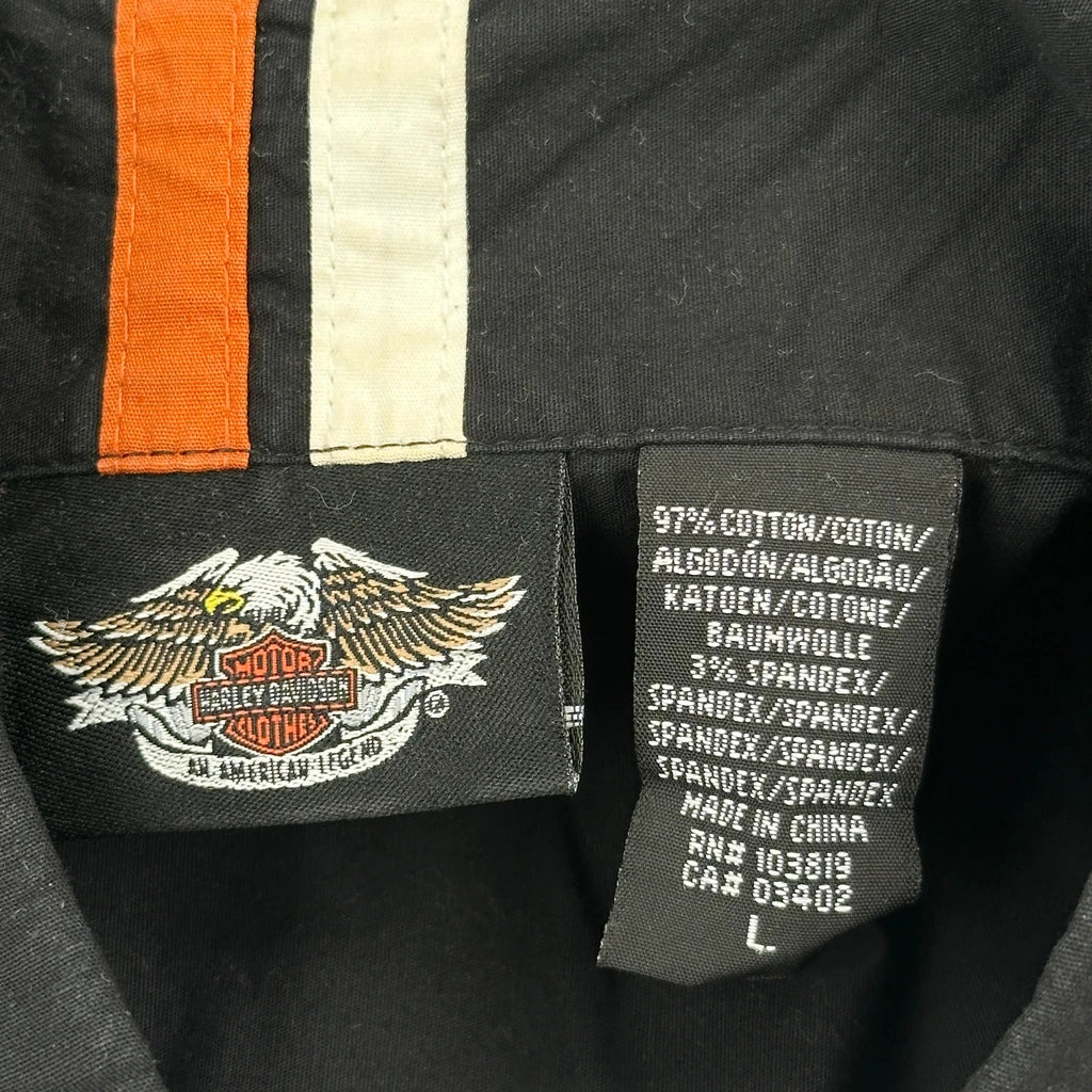 Harley Davidson Striped Short Sleeve Shirt - Large Black Cotton - Image 3