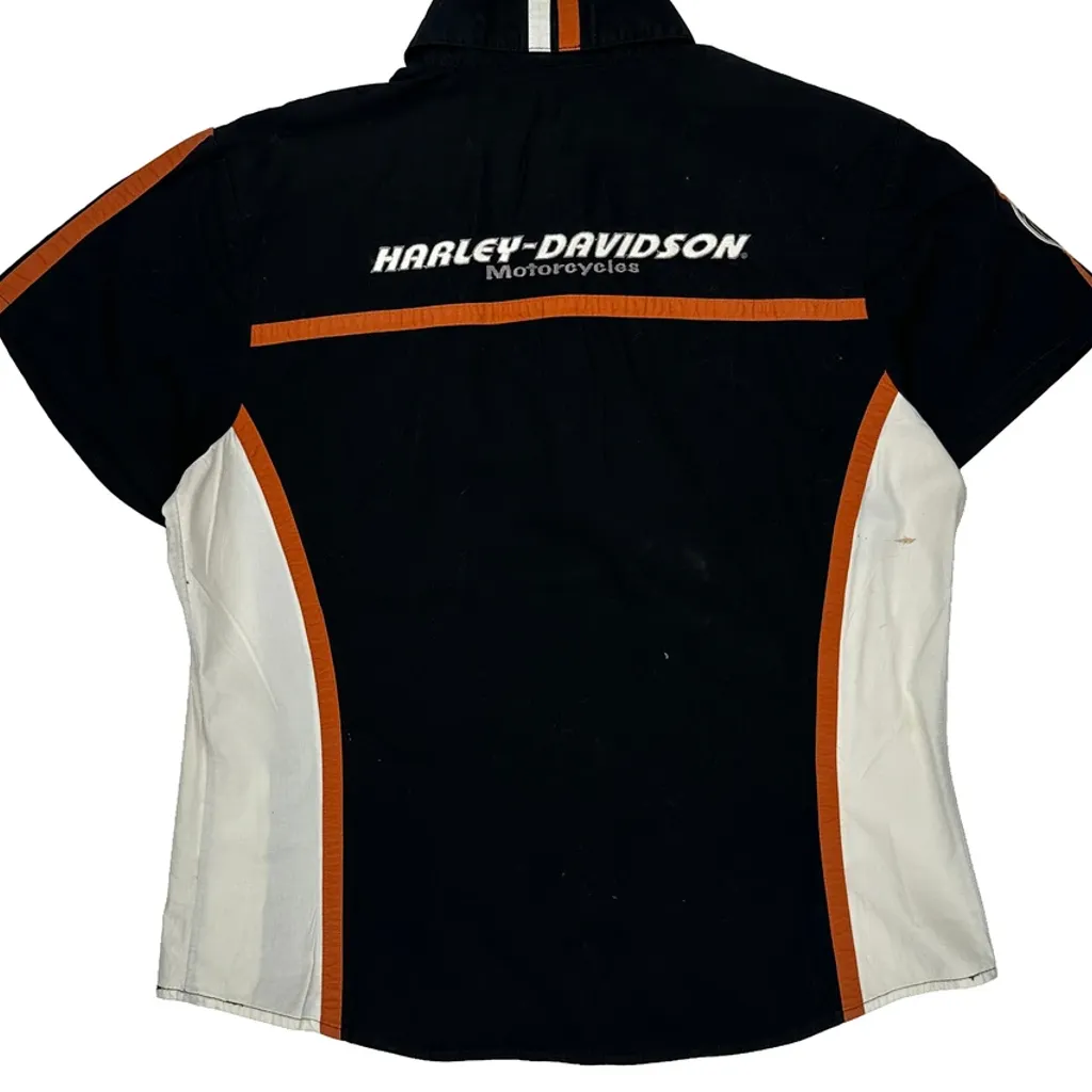 Harley Davidson Striped Short Sleeve Shirt - Large Black Cotton - Image 6