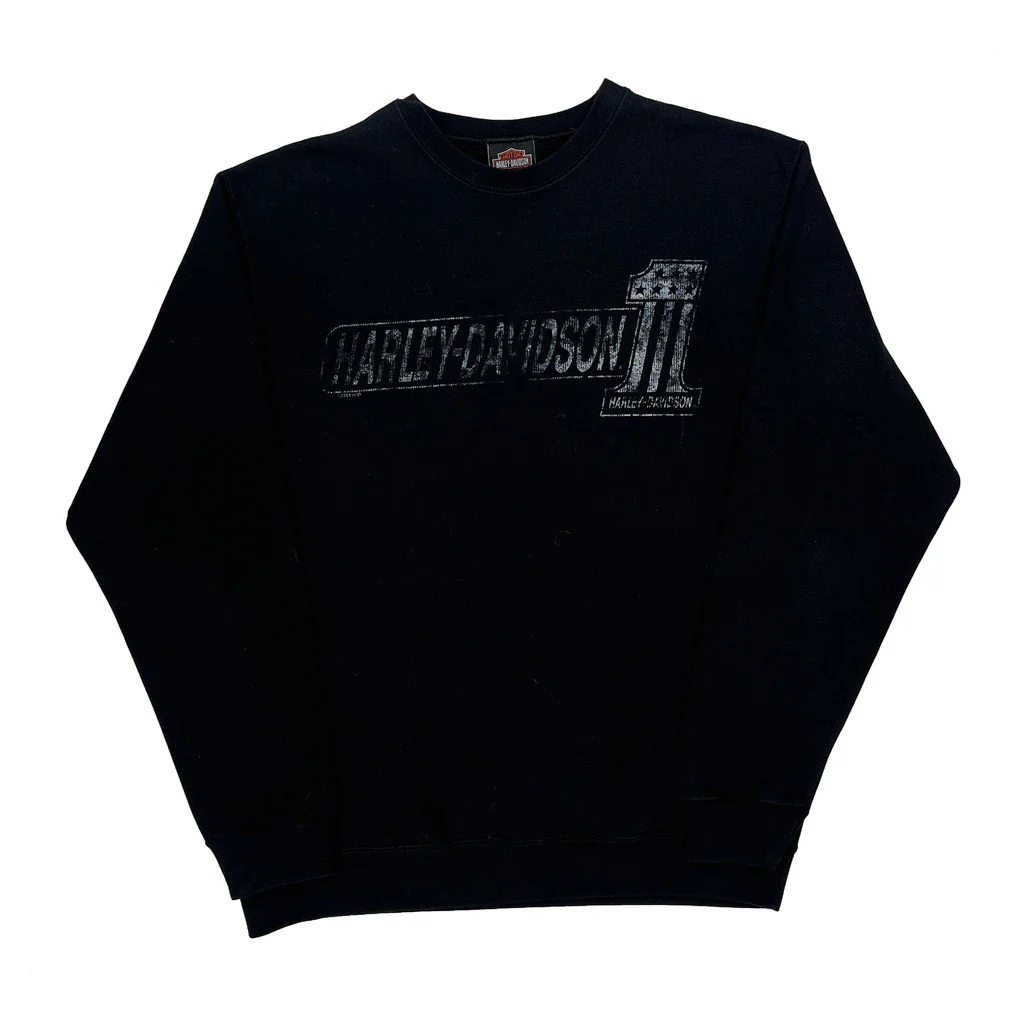 Harley Davidson Graphic Sweatshirt - Medium Black Cotton