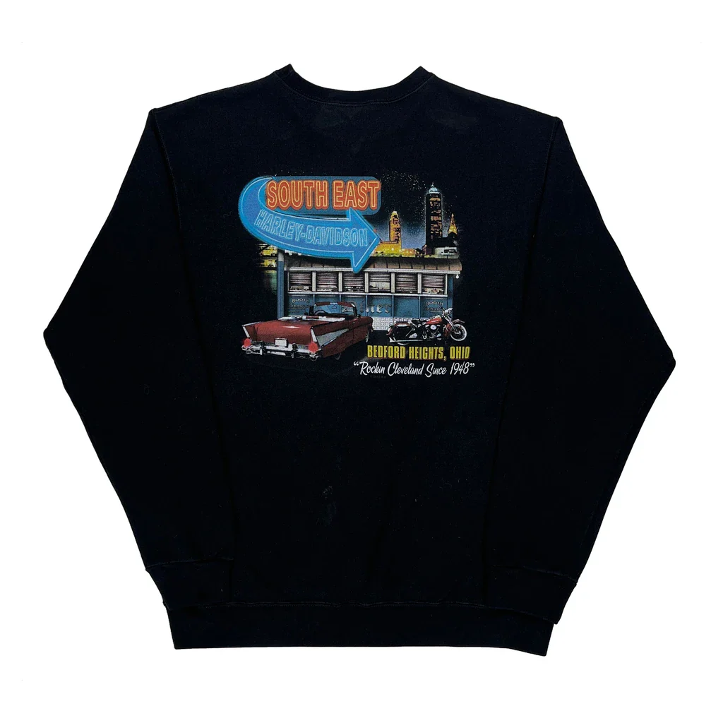 Harley Davidson Graphic Sweatshirt - Medium Black Cotton - Image 2