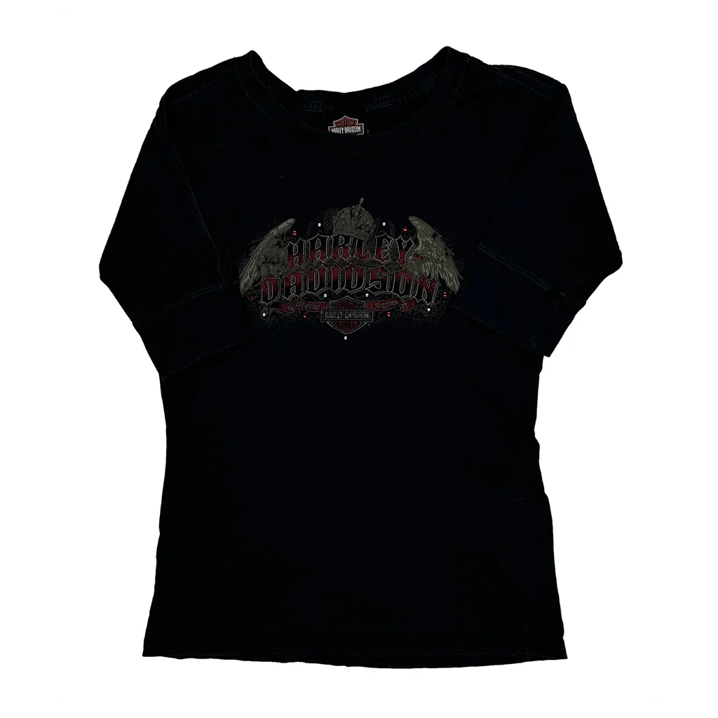 Harley Davidson Graphic T-Shirt - Medium Black Cotton