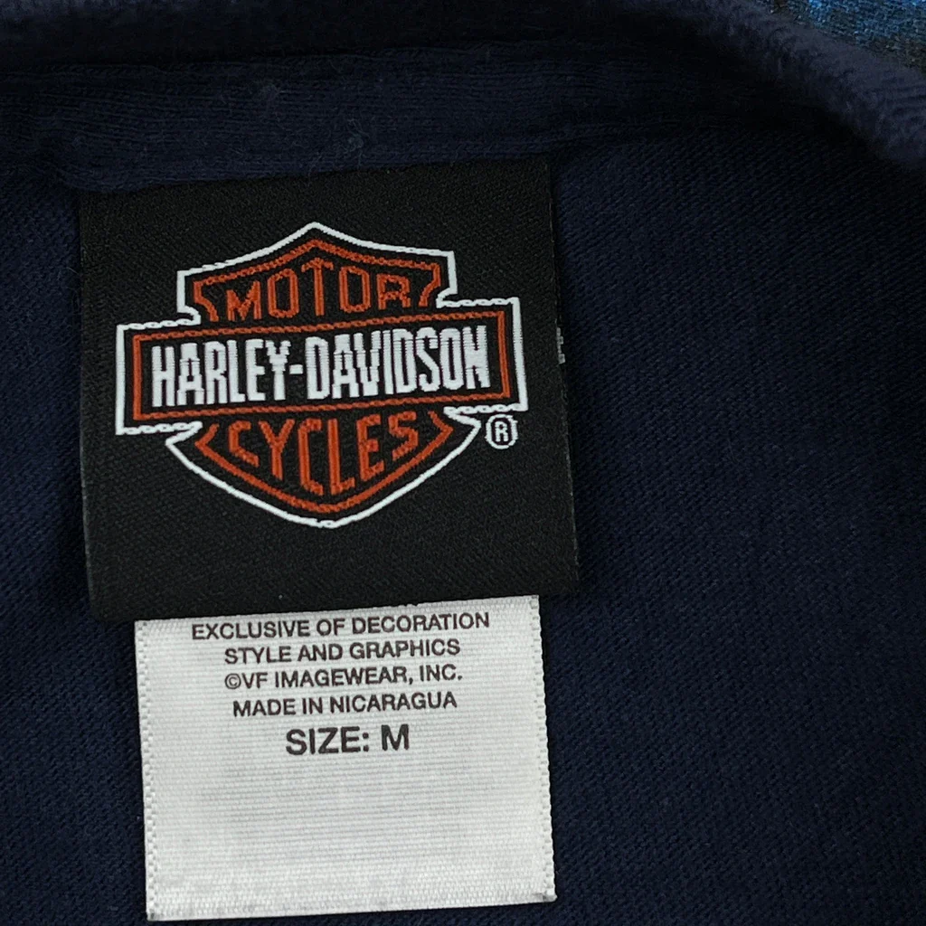 Harley Davidson Graphic T-Shirt - Medium Blue Cotton - Image 3