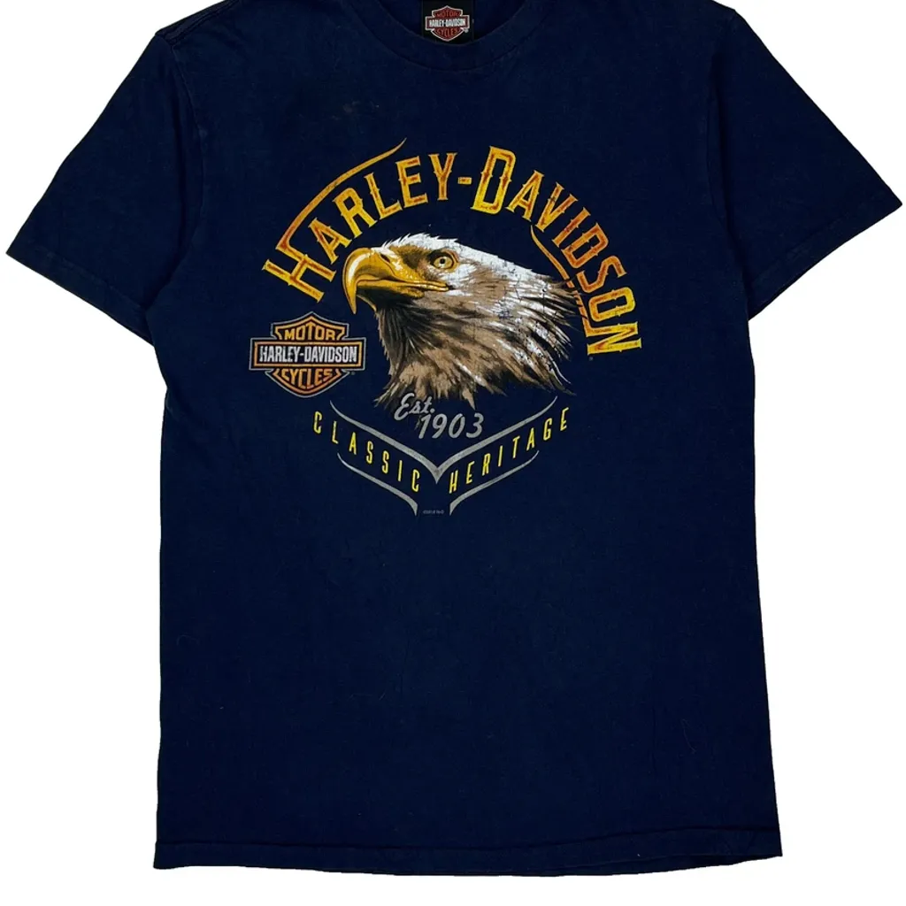 Harley Davidson Graphic T-Shirt - Medium Blue Cotton - Image 4