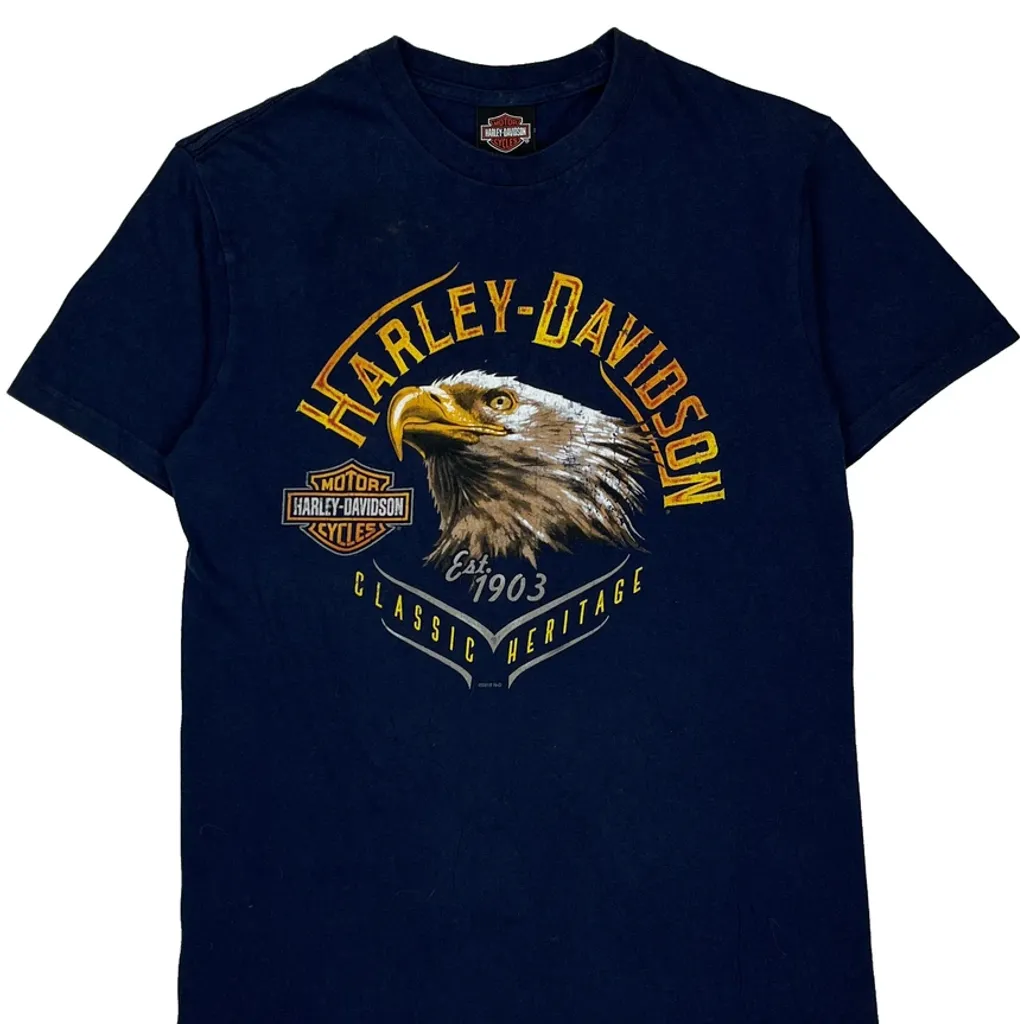 Harley Davidson Graphic T-Shirt - Medium Blue Cotton - Image 5