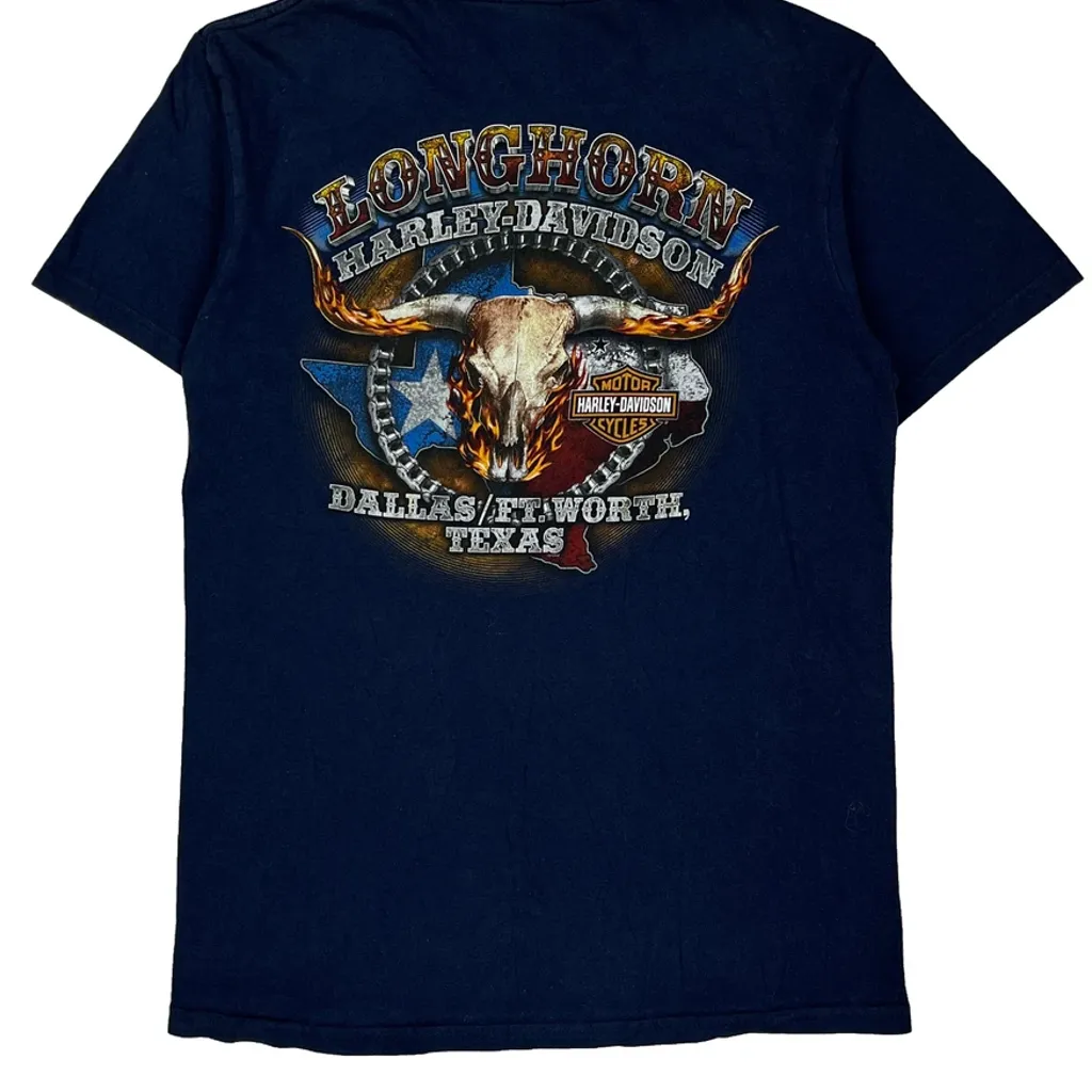 Harley Davidson Graphic T-Shirt - Medium Blue Cotton - Image 6