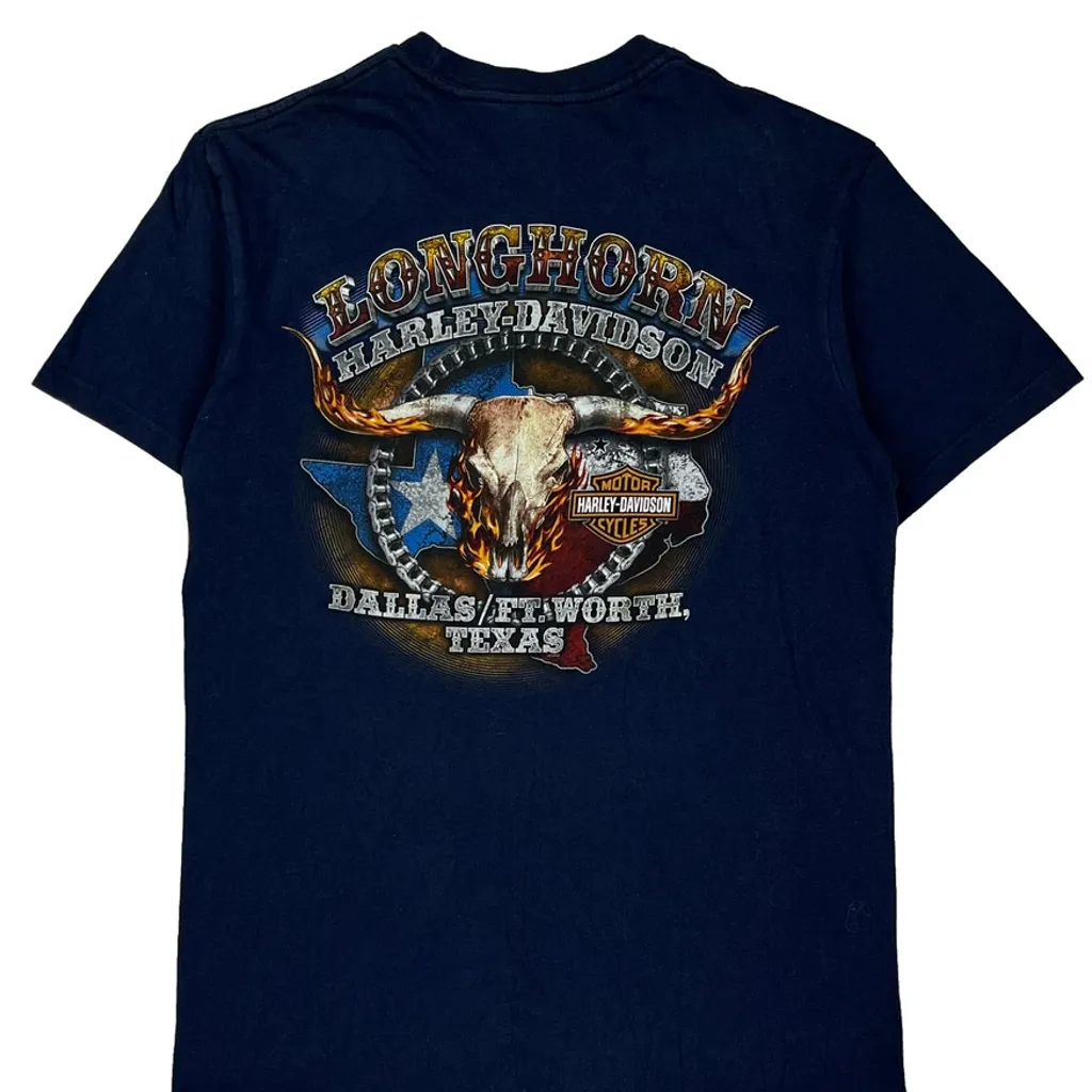 Harley Davidson Graphic T-Shirt - Medium Blue Cotton - Image 7