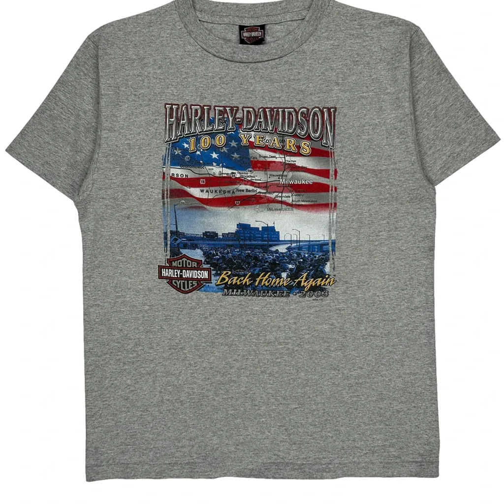 Harley Davidson Graphic T-Shirt - Large Gray Cotton - Image 5