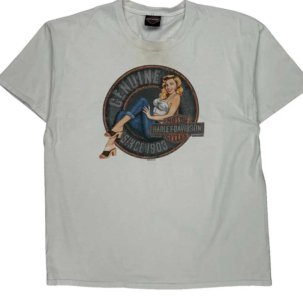 Harley Davidson Graphic T-Shirt - XL White Cotton - Image 4