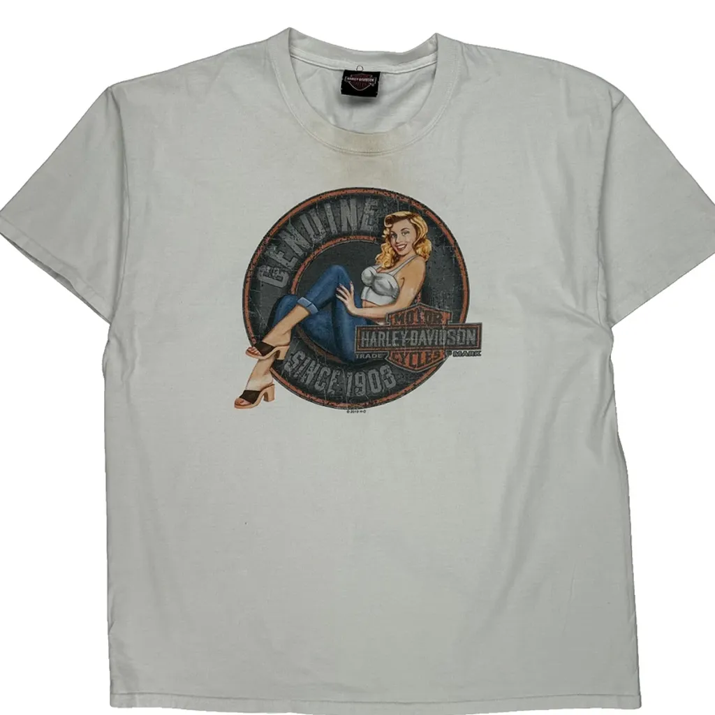 Harley Davidson Graphic T-Shirt - XL White Cotton - Image 5