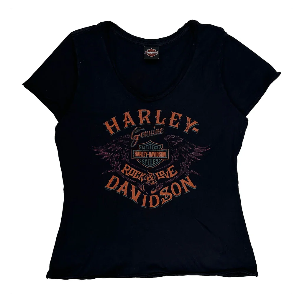 Harley Davidson Graphic T-Shirt - Medium Black Cotton