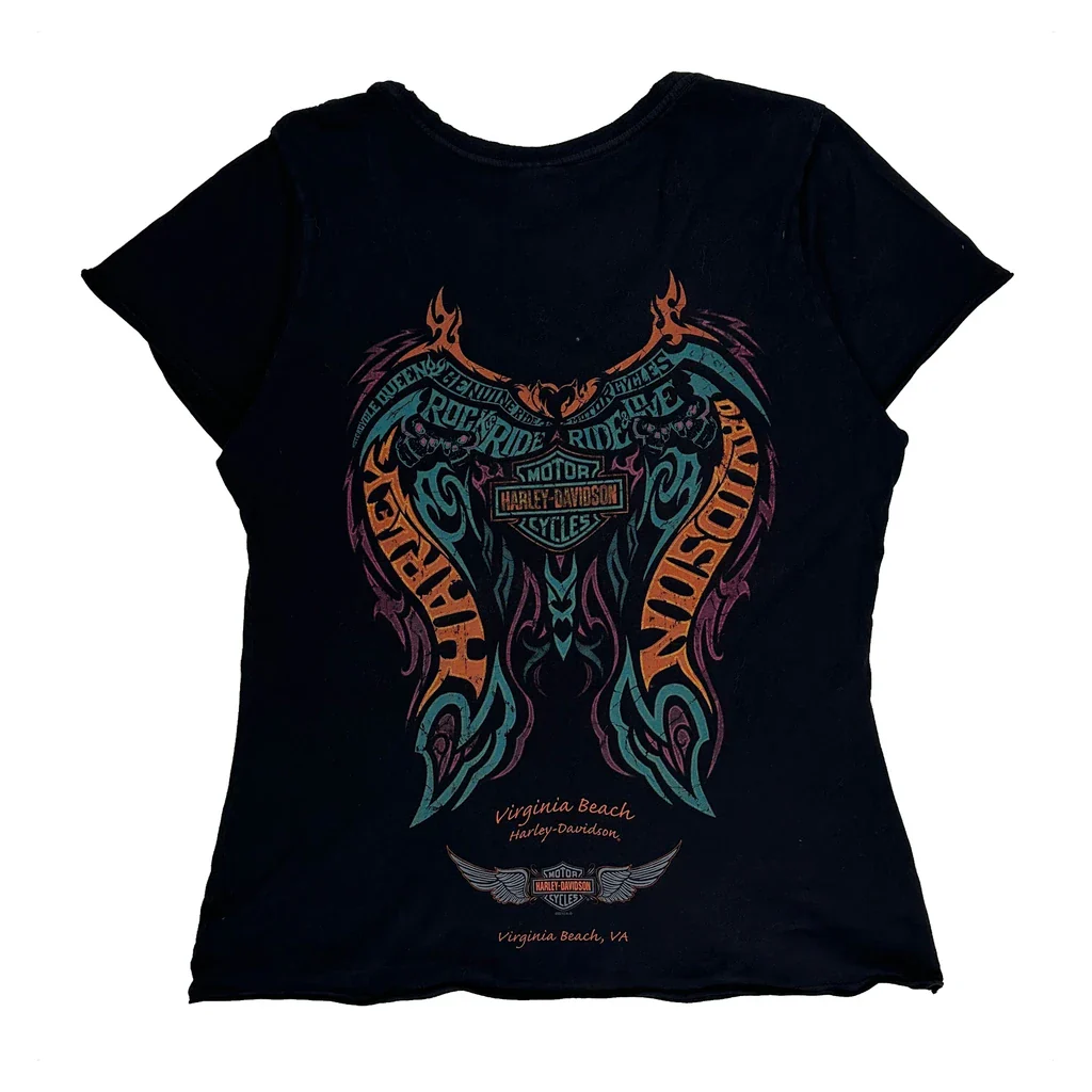 Harley Davidson Graphic T-Shirt - Medium Black Cotton - Image 2