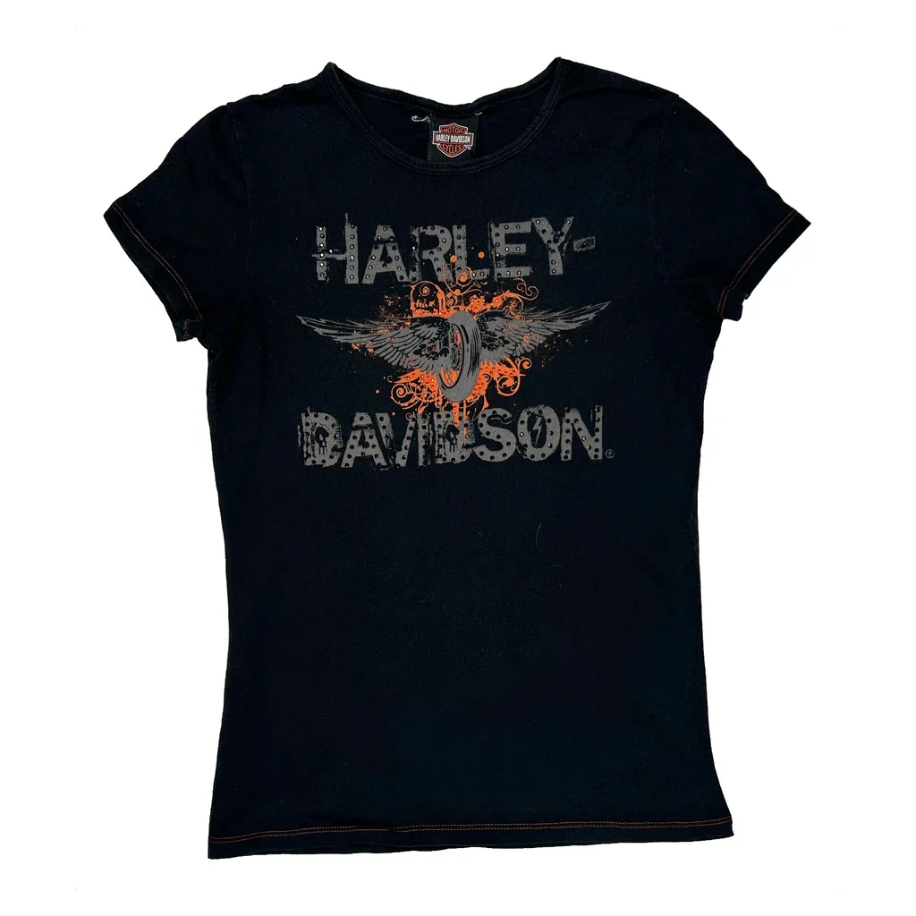 Harley Davidson Graphic T-Shirt - Small Black Cotton