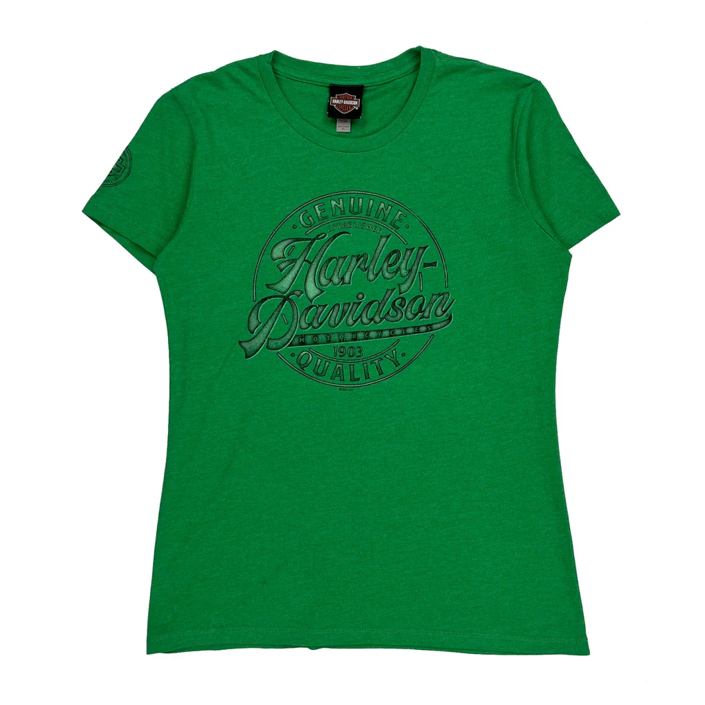 Harley Davidson Graphic T-Shirt - XL Green Cotton