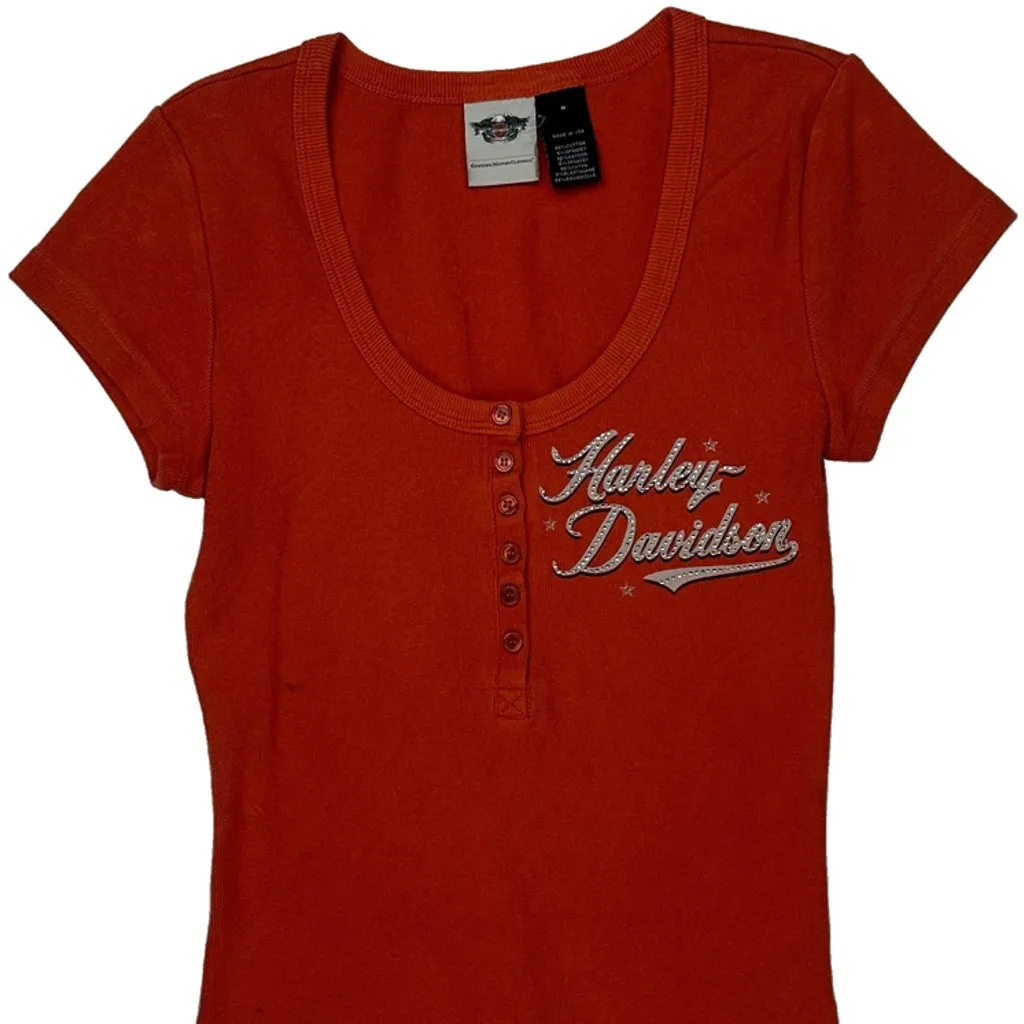 Harley Davidson Graphic T-Shirt - Medium Red Cotton - Image 4