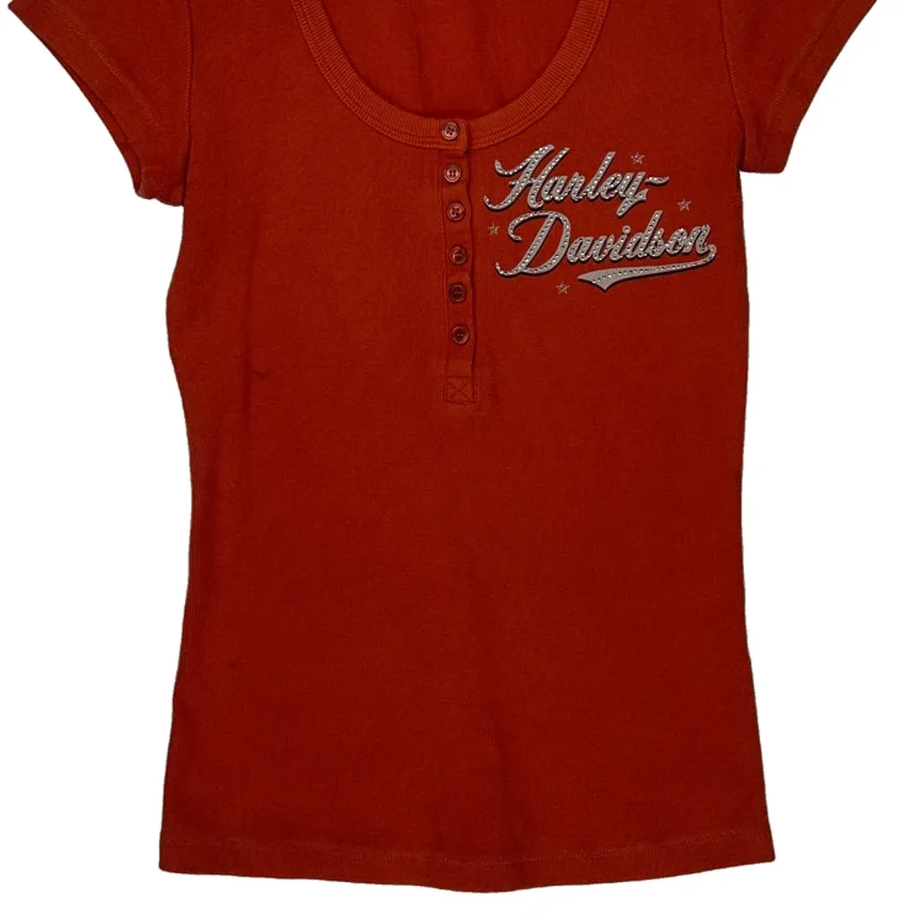 Harley Davidson Graphic T-Shirt - Medium Red Cotton - Image 5