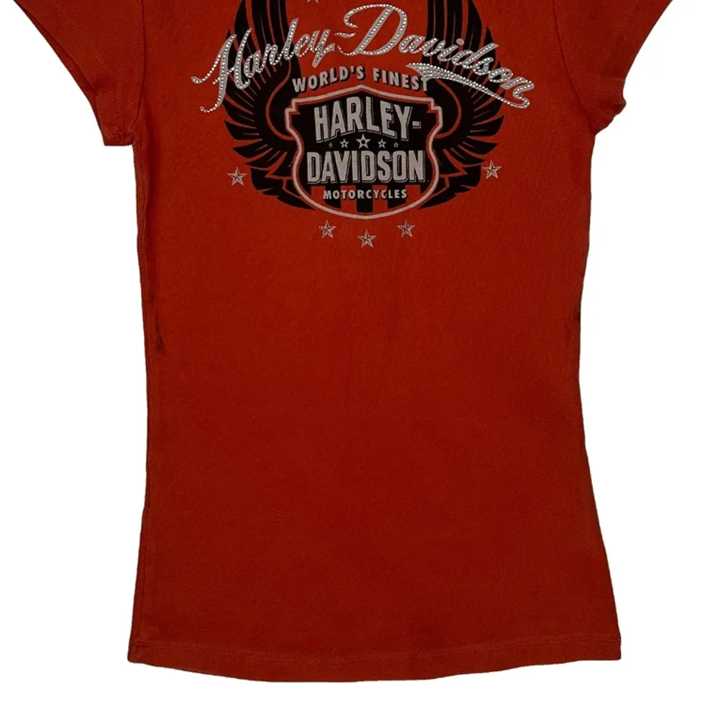 Harley Davidson Graphic T-Shirt - Medium Red Cotton - Image 6