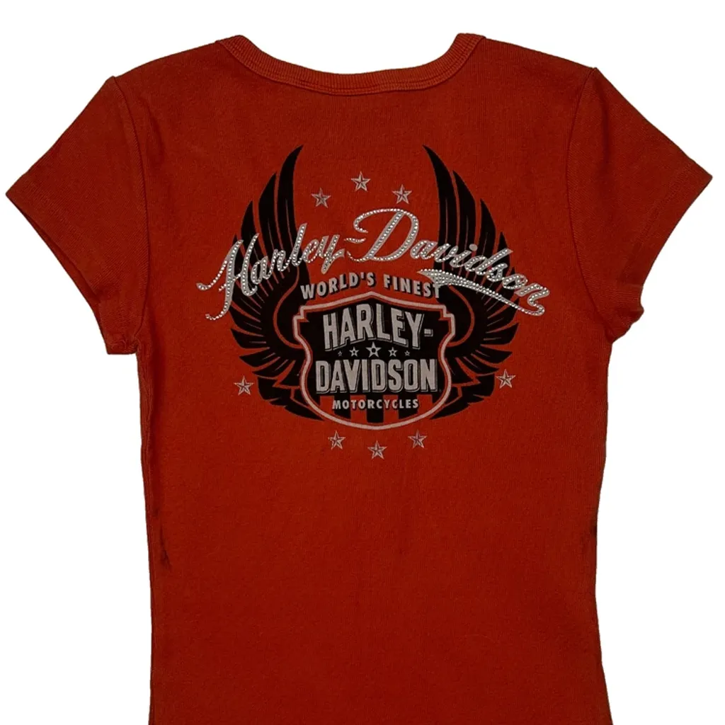 Harley Davidson Graphic T-Shirt - Medium Red Cotton - Image 7