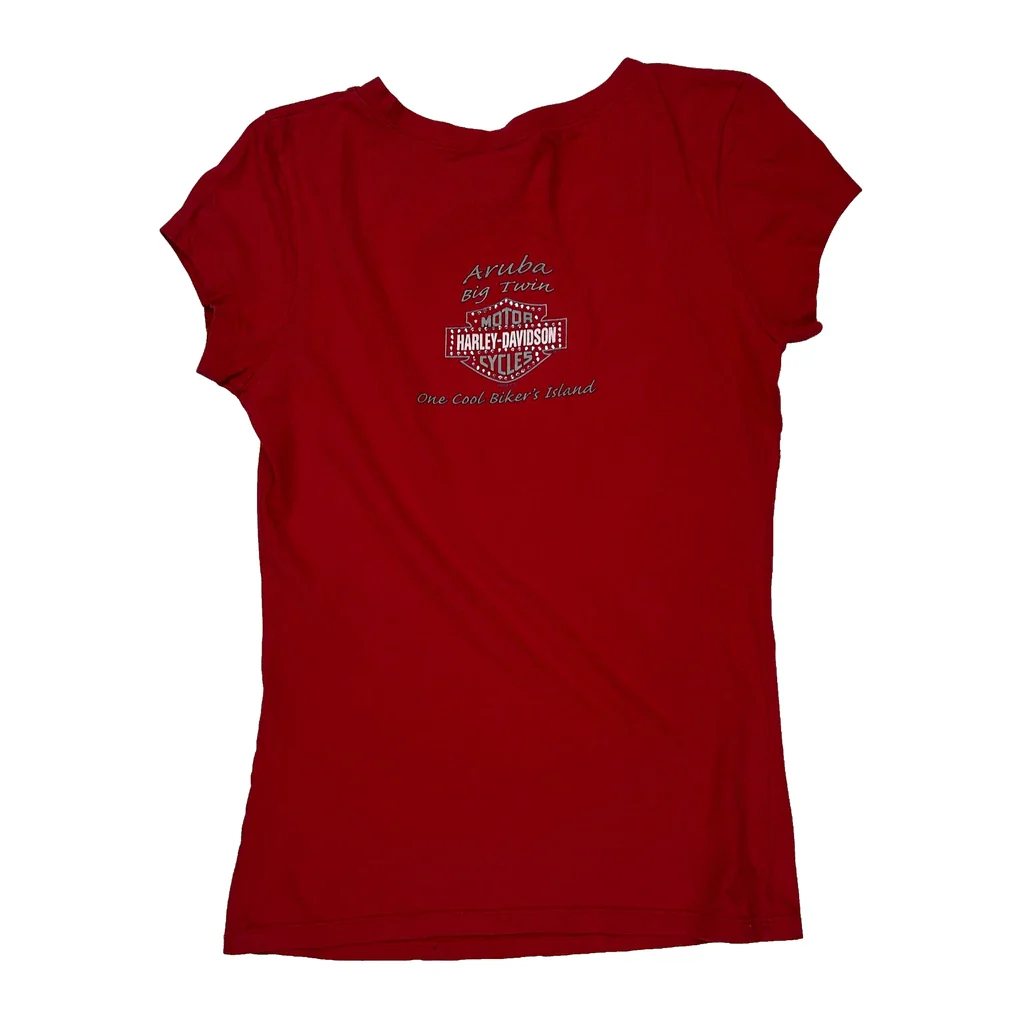 Harley Davidson Studded T-Shirt - Medium Red Cotton - Image 2